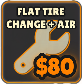 Flat tire change and air service, $80