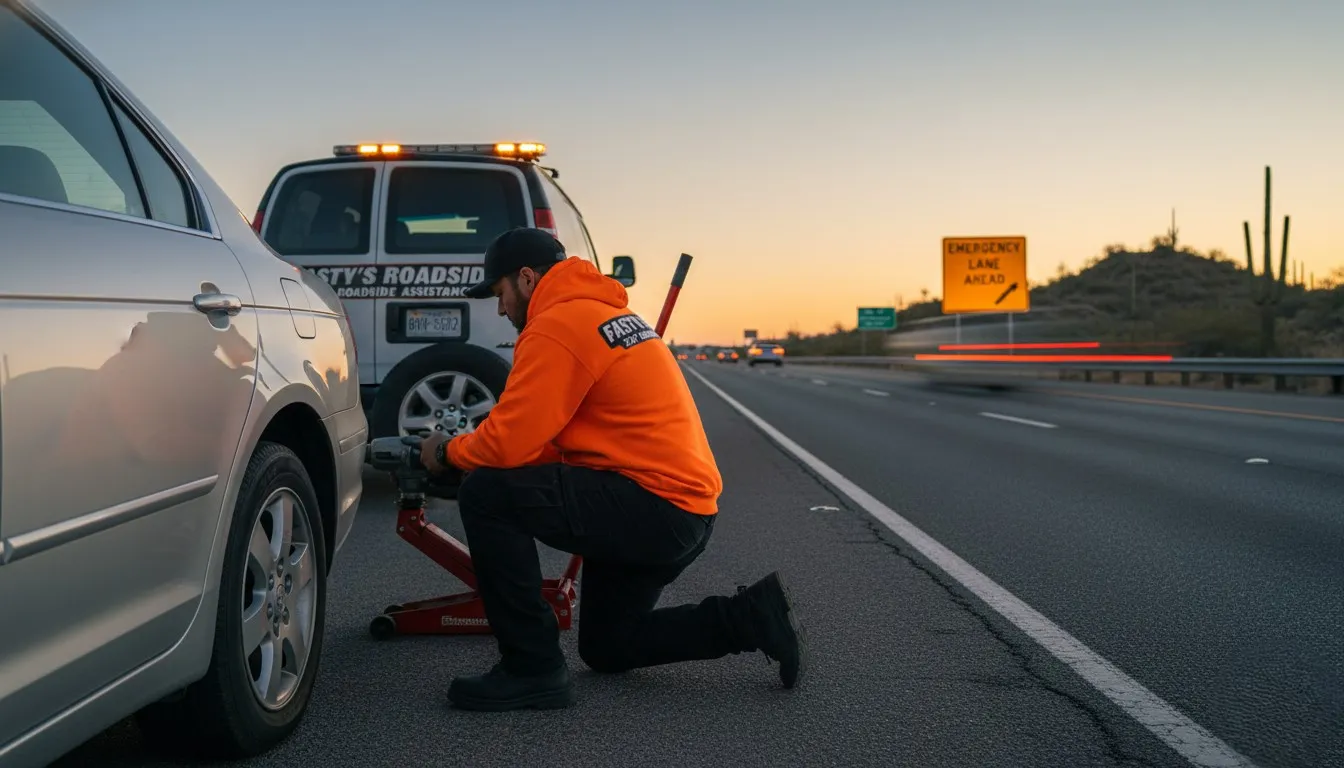 Professional roadside flat tire change service for lifted trucks and SUVs in Tucson