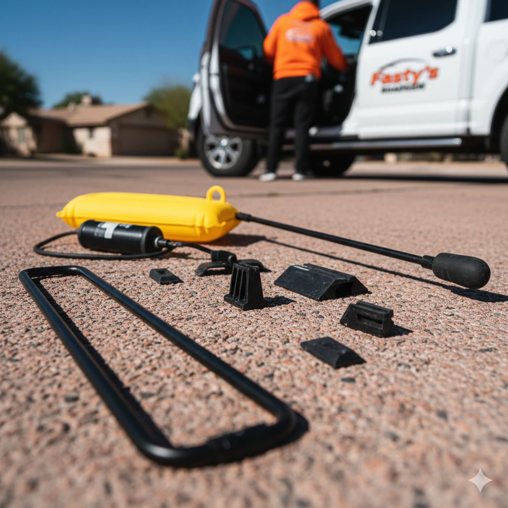 Professional lockout air wedge and long reach tool in car door